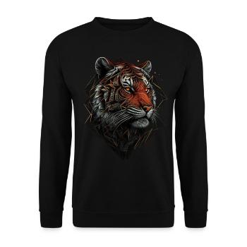 Kunstwerk Tiger Kunst Tiermotiv Tier Zoo Raubkatze - Unisex Pullover - Schwarz - Vorne - Alina (178cm) & Michal (187cm)