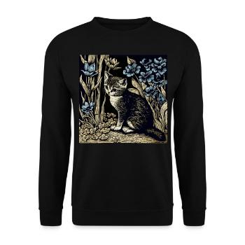 Katze Geschenkidee Katzen Motiv Katzenhalter - Unisex Pullover - Schwarz - Vorne - Alina (178cm) & Michal (187cm)