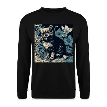 Katzenmotiv Geschenkidee Katze Fun Kunst Tier - Unisex Pullover - Schwarz - Vorne - Alina (178cm) & Michal (187cm)