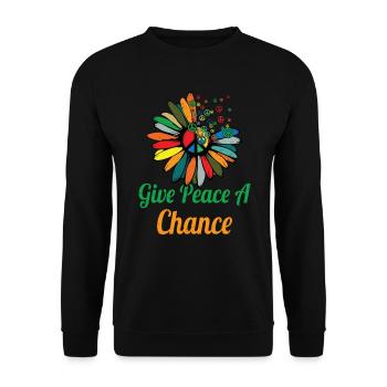 Hippie Peace Zeichen Frieden Blumen Blumenkind - Unisex Pullover - Schwarz - Vorne - Alina (178cm) & Michal (187cm)