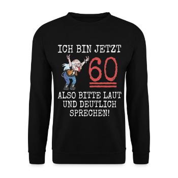 Lustig 60. Geburtstag Mann Ich bin 60 Pommesgabel - Unisex Pullover - Schwarz - Vorne - Alina (178cm) & Michal (187cm)