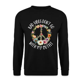 Hippie Peace Zeichen Frieden Blumen Blumenkind - Unisex Pullover - Schwarz - Vorne - Alina (178cm) & Michal (187cm)