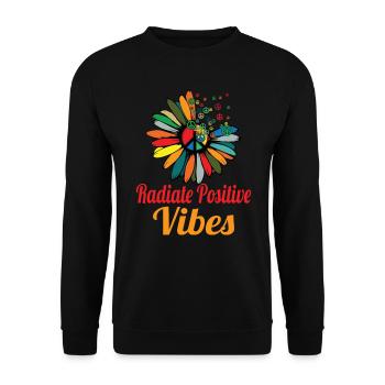 Hippie Peace Zeichen Frieden Blumen Blumenkind - Unisex Pullover - Schwarz - Vorne - Alina (178cm) & Michal (187cm)