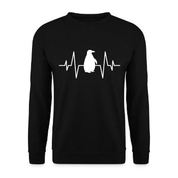Pinguin Herzschlag - Unisex Pullover - Schwarz - Vorne - Alina (178cm) & Michal (187cm)