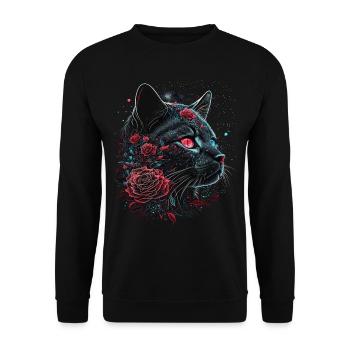 Katze Geschenk Frau Katzenmotiv Katzen Tiere - Unisex Pullover - Schwarz - Vorne - Alina (178cm) & Michal (187cm)