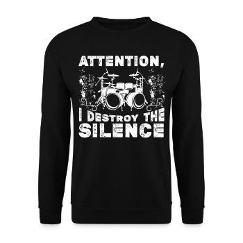 Attention, I Destroy The Silence - Joueur de batterie - Sweat-shirt Unisexe - noir - Devant - Alina (178cm) & Michal (187cm)