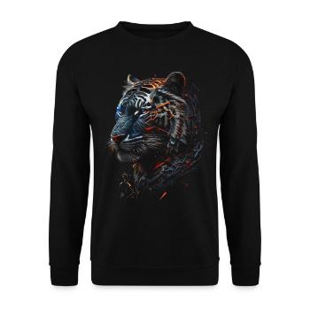 Tiger Tiere Geschenk Mann Kunst Bunt Tiermotiv - Unisex Pullover - Schwarz - Vorne - Alina (178cm) & Michal (187cm)