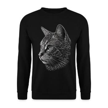 Katze Kunst Kunstwerk Geschenk Katzen Haustier - Unisex Pullover - Schwarz - Vorne - Alina (178cm) & Michal (187cm)