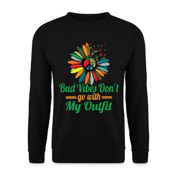 Hippie Peace Zeichen Frieden Blumen Blumenkind - Unisex Pullover - Schwarz - Vorne - Alina (178cm) & Michal (187cm)