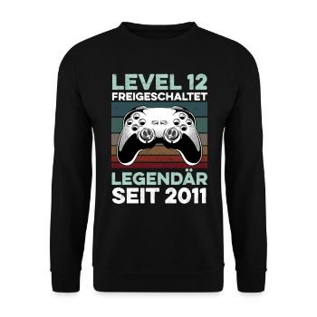 Level 12 Jahre 12. Geburtstag Jahr 2011 Gamer - Unisex Pullover - Schwarz - Vorne - Alina (178cm) & Michal (187cm)