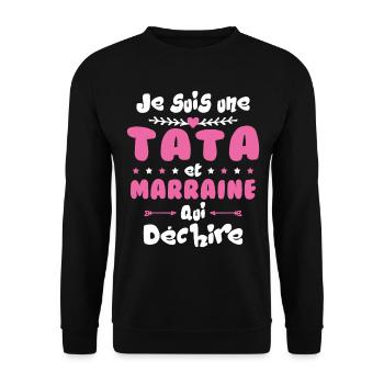Je Suis Une Tata et Marraine Qui Déchire - Sweat-shirt Unisexe - noir - Devant - Alina (178cm) & Michal (187cm)