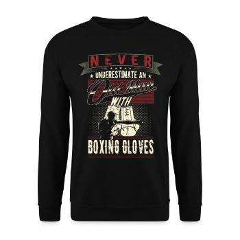 Unterschätze niemals alten Mann Boxhandschuhe - Unisex Pullover - Schwarz - Vorne - Alina (178cm) & Michal (187cm)