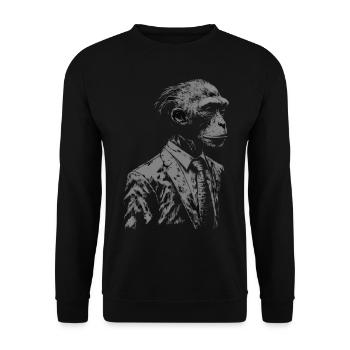 Affe Geschenkidee Monkey Zoo - Unisex Pullover - Schwarz - Vorne - Alina (178cm) & Michal (187cm)
