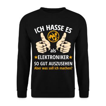 Elektroniker Geselle Meister Prüfung Spruch - Unisex Pullover - Schwarz - Vorne - Alina (178cm) & Michal (187cm)