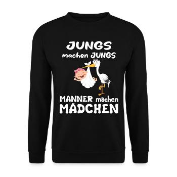 Jungs machen Jungs Männer machen Mädchen - Unisex Pullover - Schwarz - Vorne - Alina (178cm) & Michal (187cm)