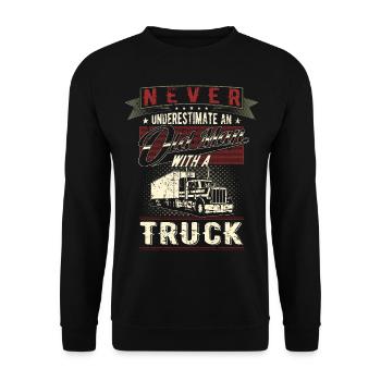 Unterschätze niemals alten Mann LKW Lastwagen - Unisex Pullover - Schwarz - Vorne - Alina (178cm) & Michal (187cm)