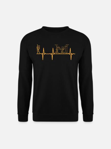 Drum Set Heartbeat Guitar Stick Figure Player Drum - Unisex Pullover - Schwarz