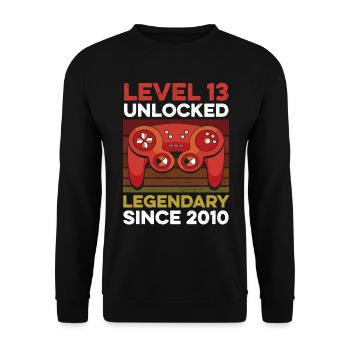Niveau 13 ans Anniversaire Année 2010 Gamer Boy - Sweat-shirt Unisexe - noir - Devant - Alina (178cm) & Michal (187cm)