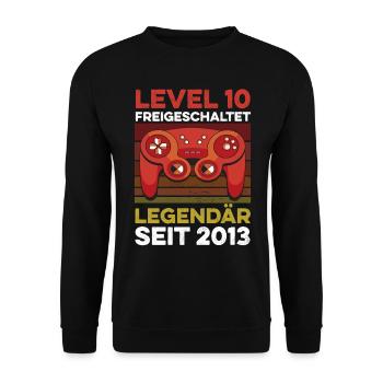 Niveau 10 ans 10e anniversaire année 2013 Gamer - Sweat-shirt Unisexe - noir - Devant - Alina (178cm) & Michal (187cm)