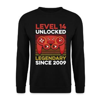 Niveau 14 ans Année d’anniversaire 2009 Gamer Boy - Sweat-shirt Unisexe - noir - Devant - Alina (178cm) & Michal (187cm)