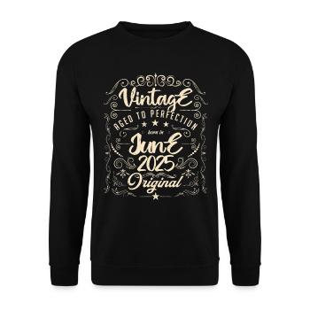 Vintage born in June 2025. Birthday June 2025 - Unisex Sweatshirt - black - Front - Alina (178cm) & Michal (187cm)