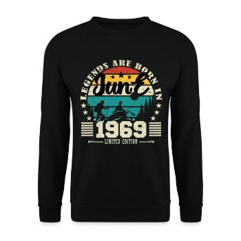 Juin 1969. Cadeau d'anniversaire juin 1969. June. - Sweat-shirt Unisexe - noir - Devant - Alina (178cm) & Michal (187cm)