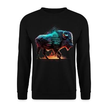 Bison Forest Wildlife Farmer Mountains Animal Animal Motif - Unisex Sweatshirt - black - Front - Alina (178cm) & Michal (187cm)