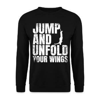 Springe Und Entfalte Deine Flügel Bungee-jumping - Unisex Pullover - Schwarz - Vorne - Alina (178cm) & Michal (187cm)
