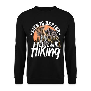 Life is better with hiking mountain backpack - Unisex Sweatshirt - black - Front - Alina (178cm) & Michal (187cm)