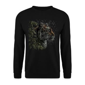 Tiger Geschenk Zoo Tier Tierliebhaber Motiv Kopf - Unisex Pullover - Schwarz - Vorne - Alina (178cm) & Michal (187cm)