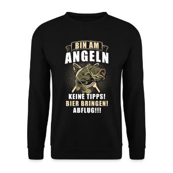 Angeln Tshirt Mann Fischer Rute Fischfang Fishing - Unisex Pullover - Schwarz - Vorne - Alina (178cm) & Michal (187cm)