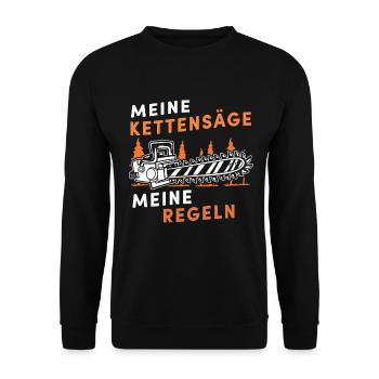 Holz Geschenke Chainsaw Kettensäge Waldarbeiter - Unisex Pullover - Schwarz - Vorne - Alina (178cm) & Michal (187cm)