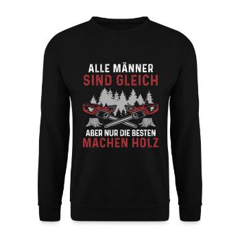 Holz Geschenke Chainsaw Kettensäge Waldarbeiter - Unisex Pullover - Schwarz - Vorne - Alina (178cm) & Michal (187cm)