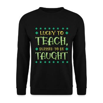 St. Patrick's Day Lehre Lucky Shamrock Clover - Unisex Pullover - Schwarz - Vorne - Alina (178cm) & Michal (187cm)