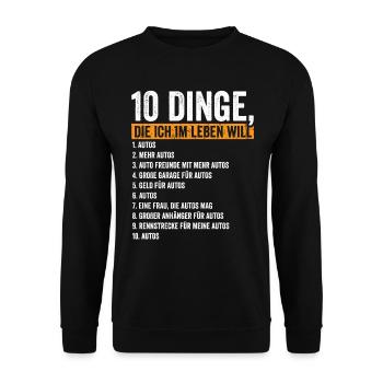 10 Dinge die ich im Leben will Autos - Unisex Pullover - Schwarz - Vorne - Alina (178cm) & Michal (187cm)