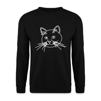 Katze Katzengesicht gezeichnet - Unisex Pullover - Schwarz - Vorne - Alina (178cm) & Michal (187cm)