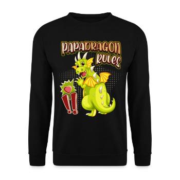 Papa-Drache, Papadragon, lustiger Vatertag Spruch - Unisex Pullover - Schwarz - Vorne - Alina (178cm) & Michal (187cm)