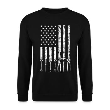 Patriotische Amerikanische Flagge Carpentry Tool - Unisex Pullover - Schwarz - Vorne - Alina (178cm) & Michal (187cm)