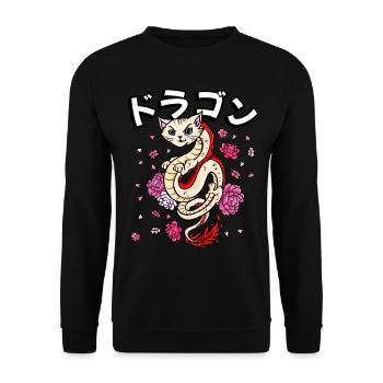 Japanese Anime Fantasy Animal Lotus Floral - Unisex Sweatshirt - black - Front - Alina (178cm) & Michal (187cm)