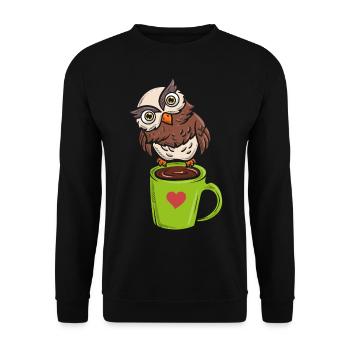 Eule Nachtvogel Koffeinliebhaber - Unisex Pullover - Schwarz - Vorne - Alina (178cm) & Michal (187cm)