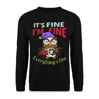 ist gut bin Ich Alles Kaffee Eule - Unisex Pullover - Schwarz - Vorne - Alina (178cm) & Michal (187cm)
