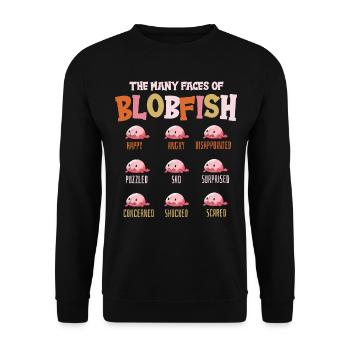 Die Vielen Gesichter Von Blobfish Lover Deep Sea - Unisex Pullover - Schwarz - Vorne - Alina (178cm) & Michal (187cm)