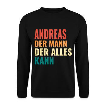 Andreas Der Mann Der Alles Kann Vorname Andreas - Unisex Pullover - Schwarz - Vorne - Alina (178cm) & Michal (187cm)
