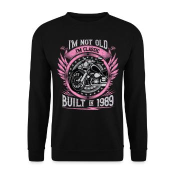 I'm Classic Built 1989 Motorcycle 34th Birthday - Unisex Pullover - Schwarz - Vorne - Alina (178cm) & Michal (187cm)