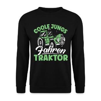 Coole Jungs fahren Traktor - Unisex Pullover - Schwarz - Vorne - Alina (178cm) & Michal (187cm)