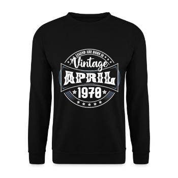 April 1970. Geburtstagsgeschenk April 1970 April - Unisex Pullover - Schwarz - Vorne - Alina (178cm) & Michal (187cm)