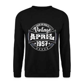 April 1957. Geburtstagsgeschenk April 1957 April - Unisex Pullover - Schwarz - Vorne - Alina (178cm) & Michal (187cm)