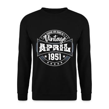 April 1951. Geburtstagsgeschenk April 1951 April - Unisex Pullover - Schwarz - Vorne - Alina (178cm) & Michal (187cm)