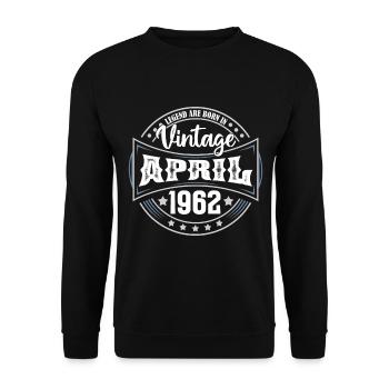 April 1962. Geburtstagsgeschenk April 1962 April - Unisex Pullover - Schwarz - Vorne - Alina (178cm) & Michal (187cm)