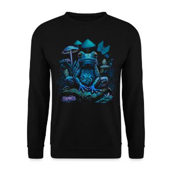 Psychedelic Hippie Frog Surrounded By Mushrooms - Unisex Pullover - Schwarz - Vorne - Alina (178cm) & Michal (187cm)